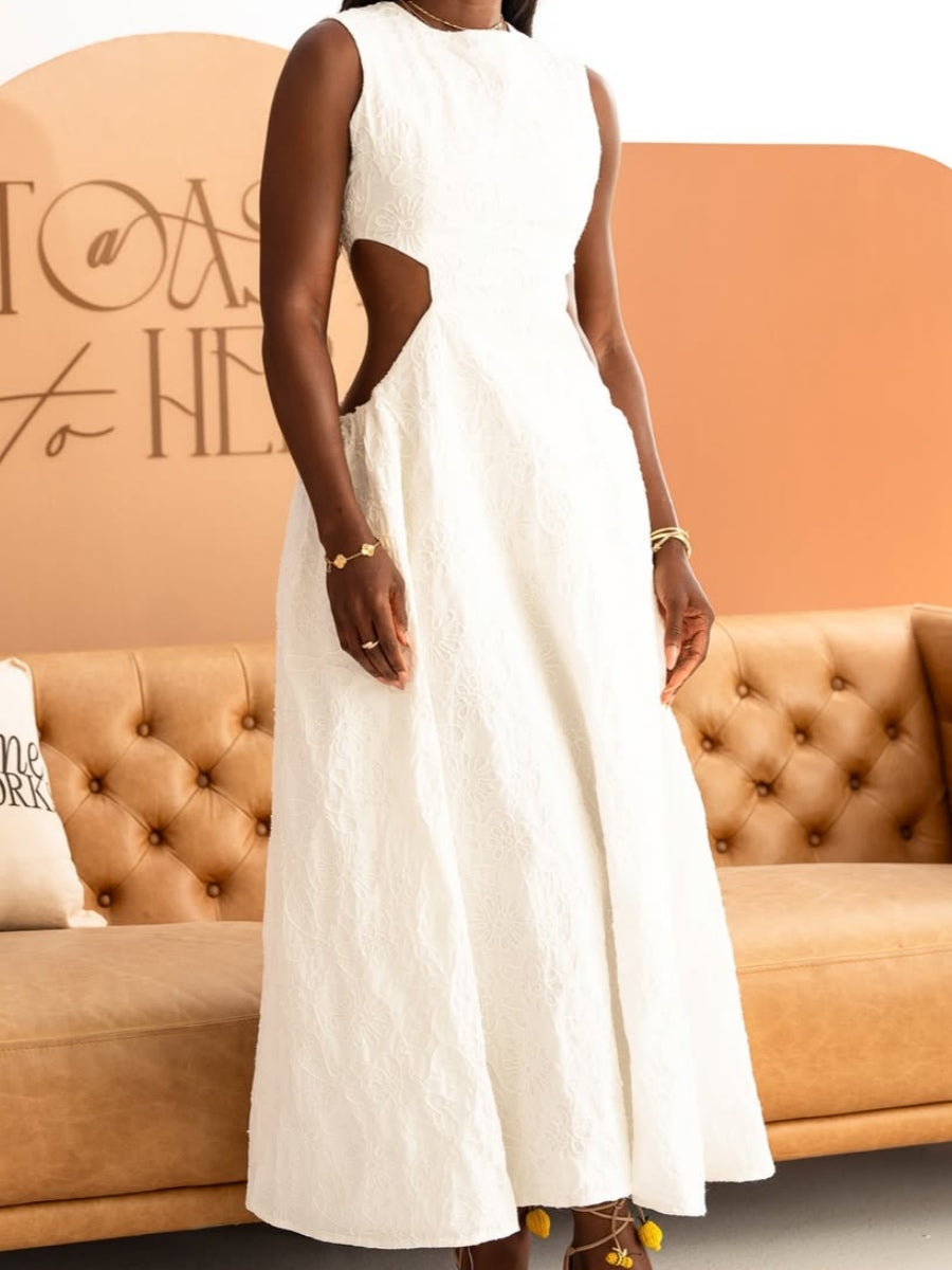 Avignon Embroidered Midi Dress With Cut-Outs