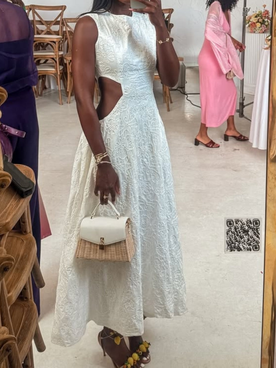 Avignon Embroidered Midi Dress With Cut-Outs