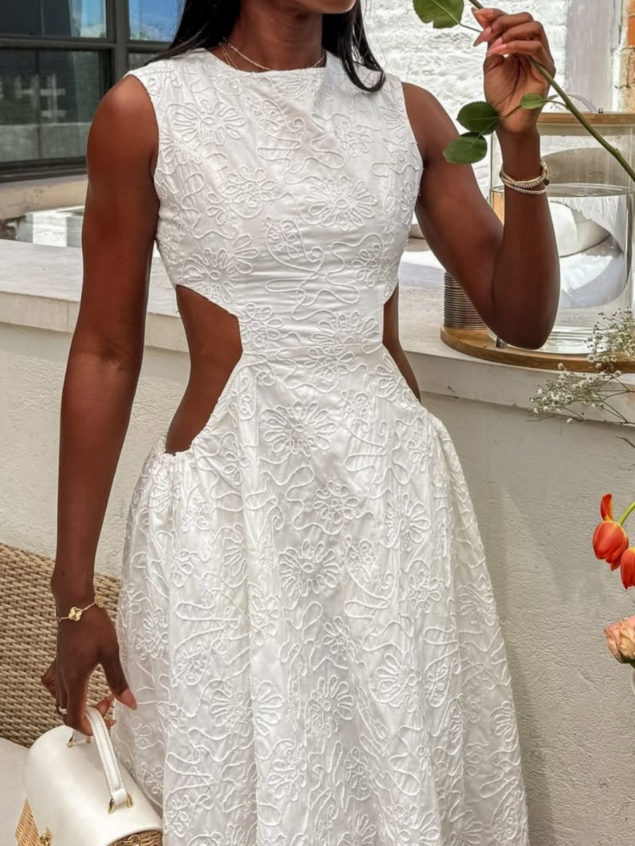 Avignon Embroidered Midi Dress With Cut-Outs