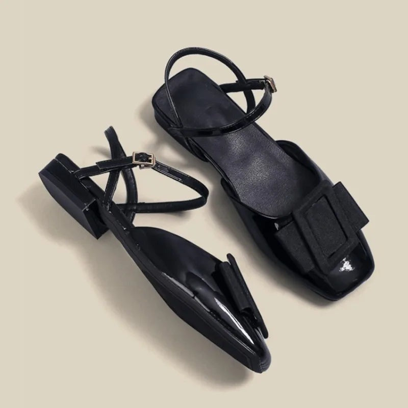 Chic Buckle Strap Square Toe Flats