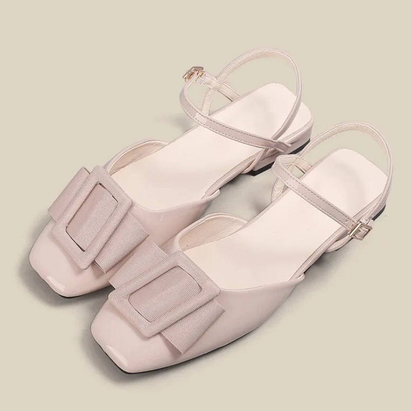 Chic Buckle Strap Square Toe Flats