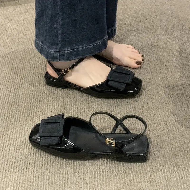 Chic Buckle Strap Square Toe Flats
