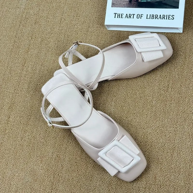 Chic Buckle Strap Square Toe Flats