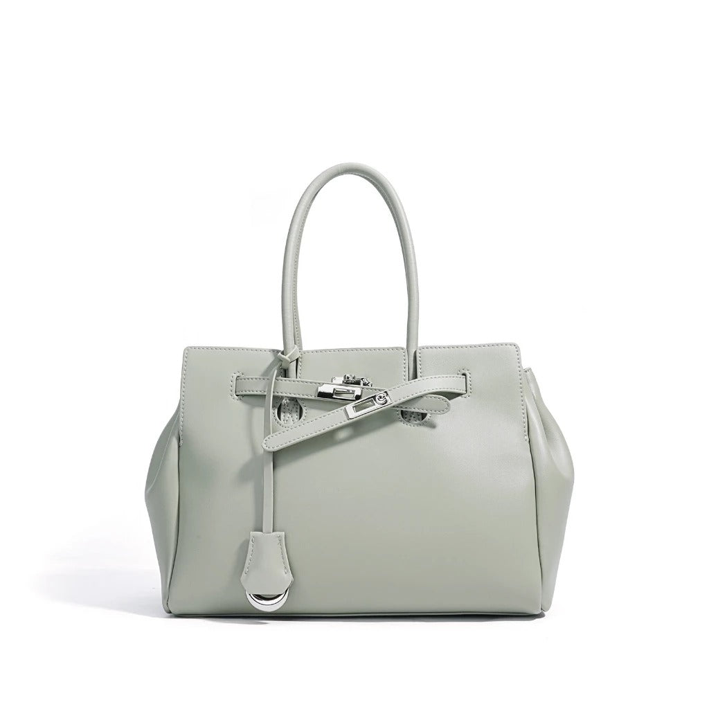 Large Smooth Cowhide Leather Handbag with Silver Lock