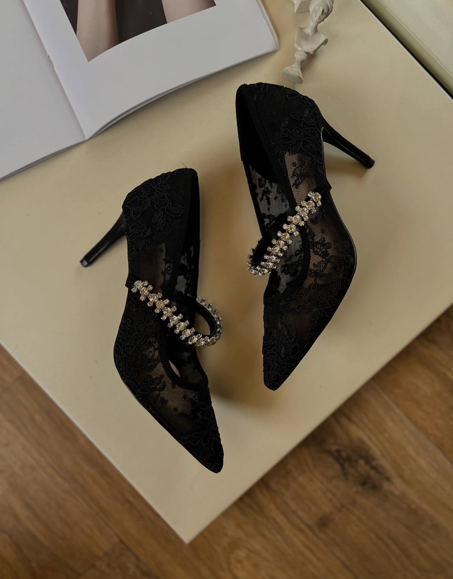 Lace Rhinestone High Heels