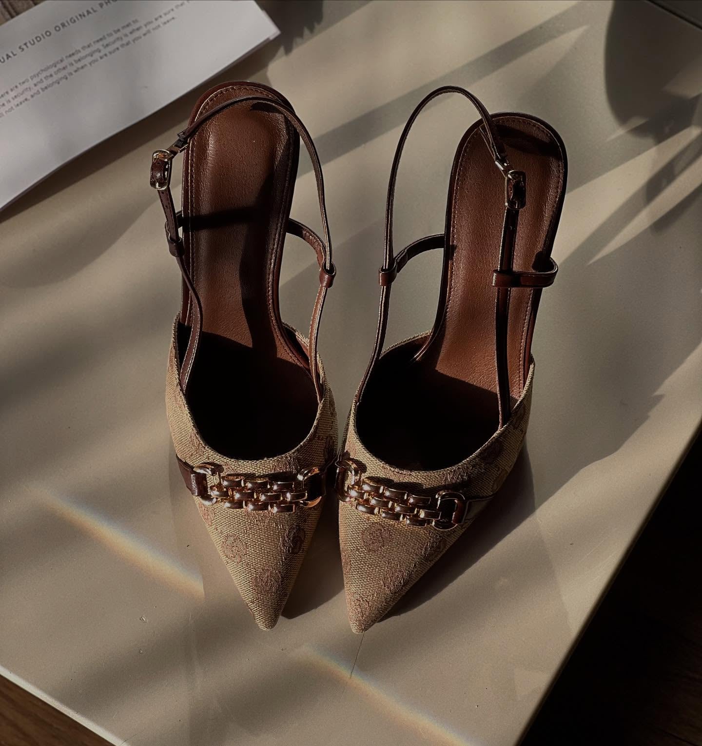 Camellia Golden Buckle High Heels