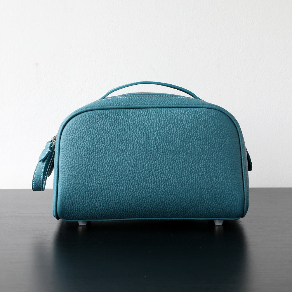Double-Zip Handheld Cowhide Leather Bag