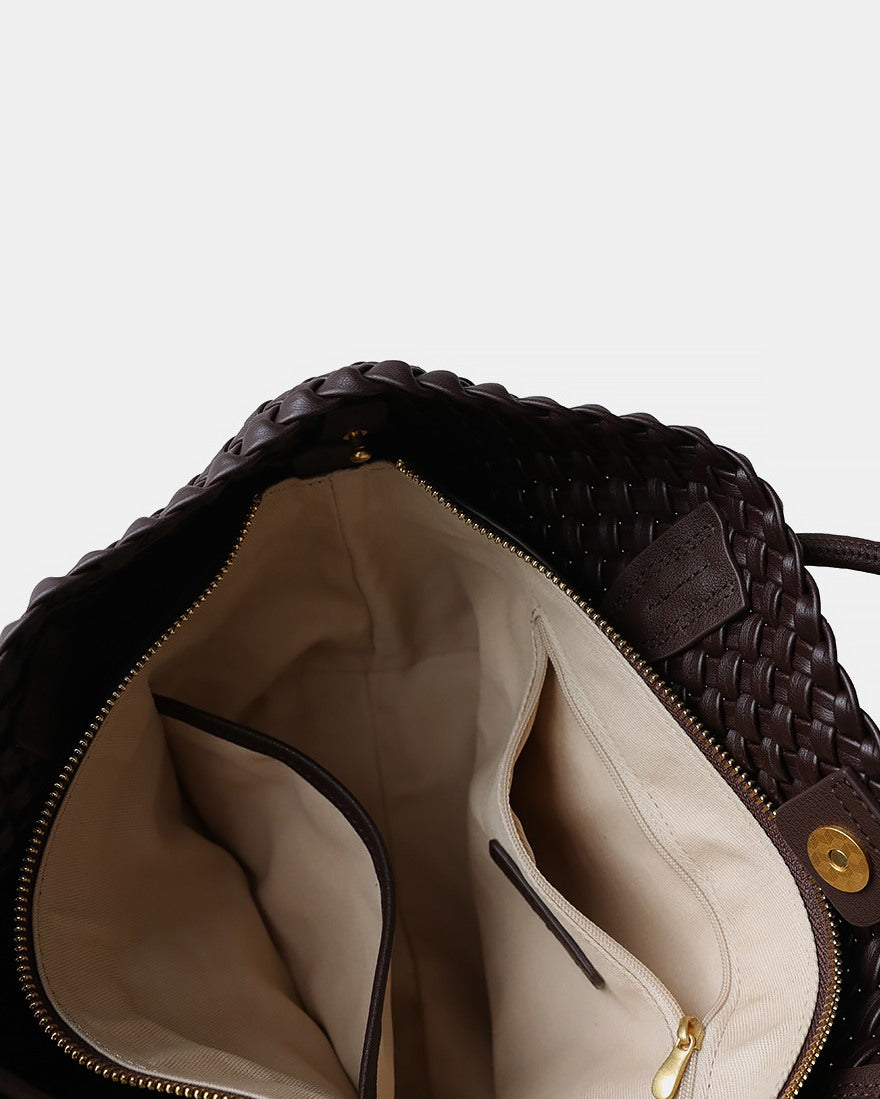 Leather Tote Bag with Golden Charm