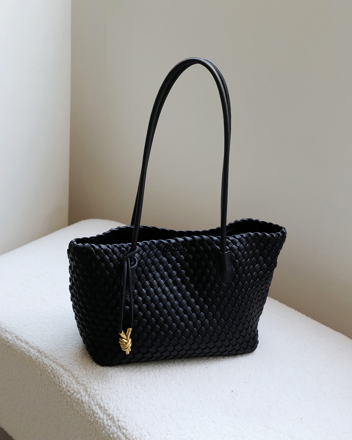 Leather Tote Bag with Golden Charm