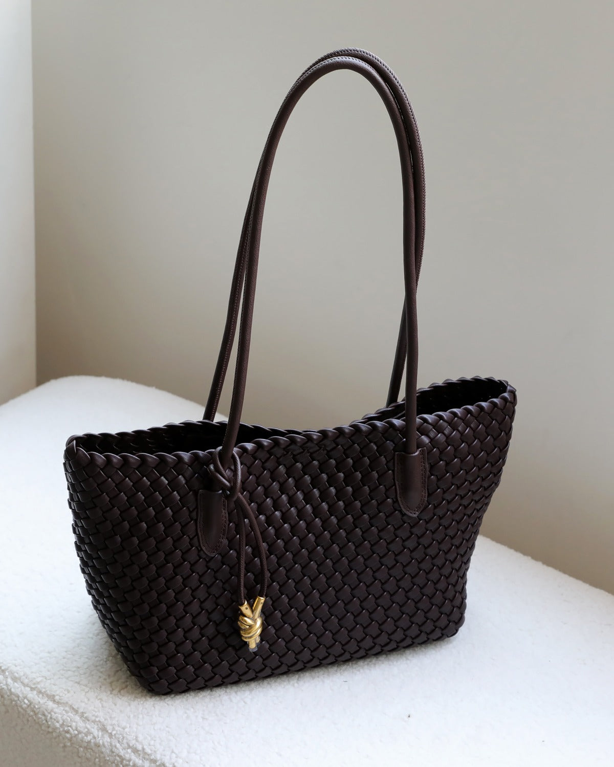 Leather Tote Bag with Golden Charm