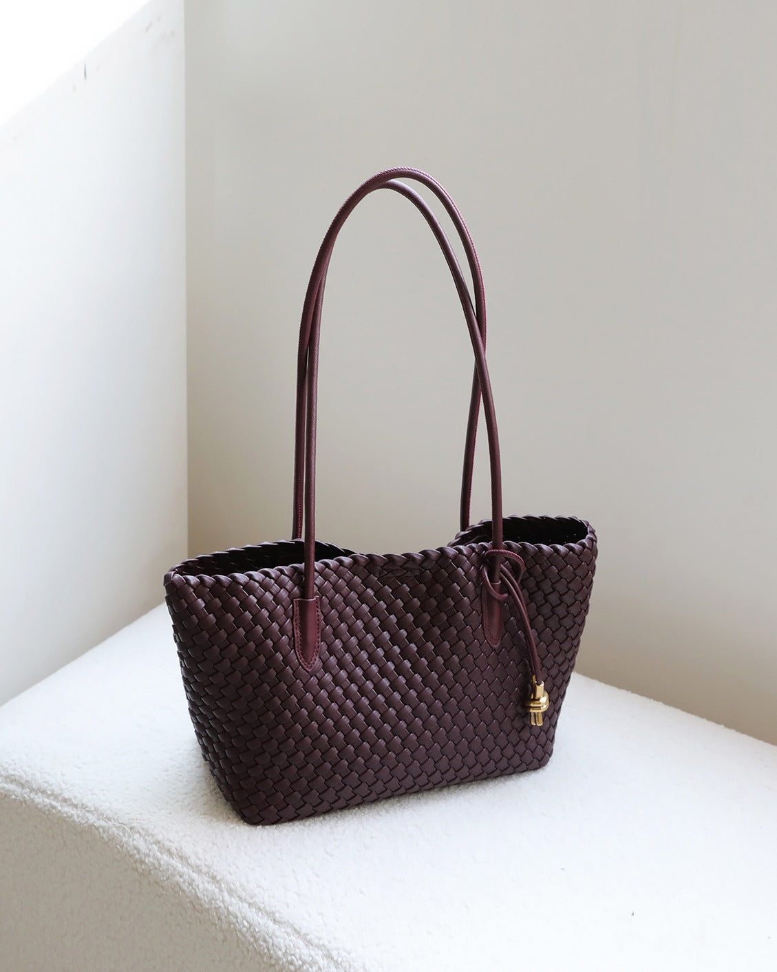 Leather Tote Bag with Golden Charm