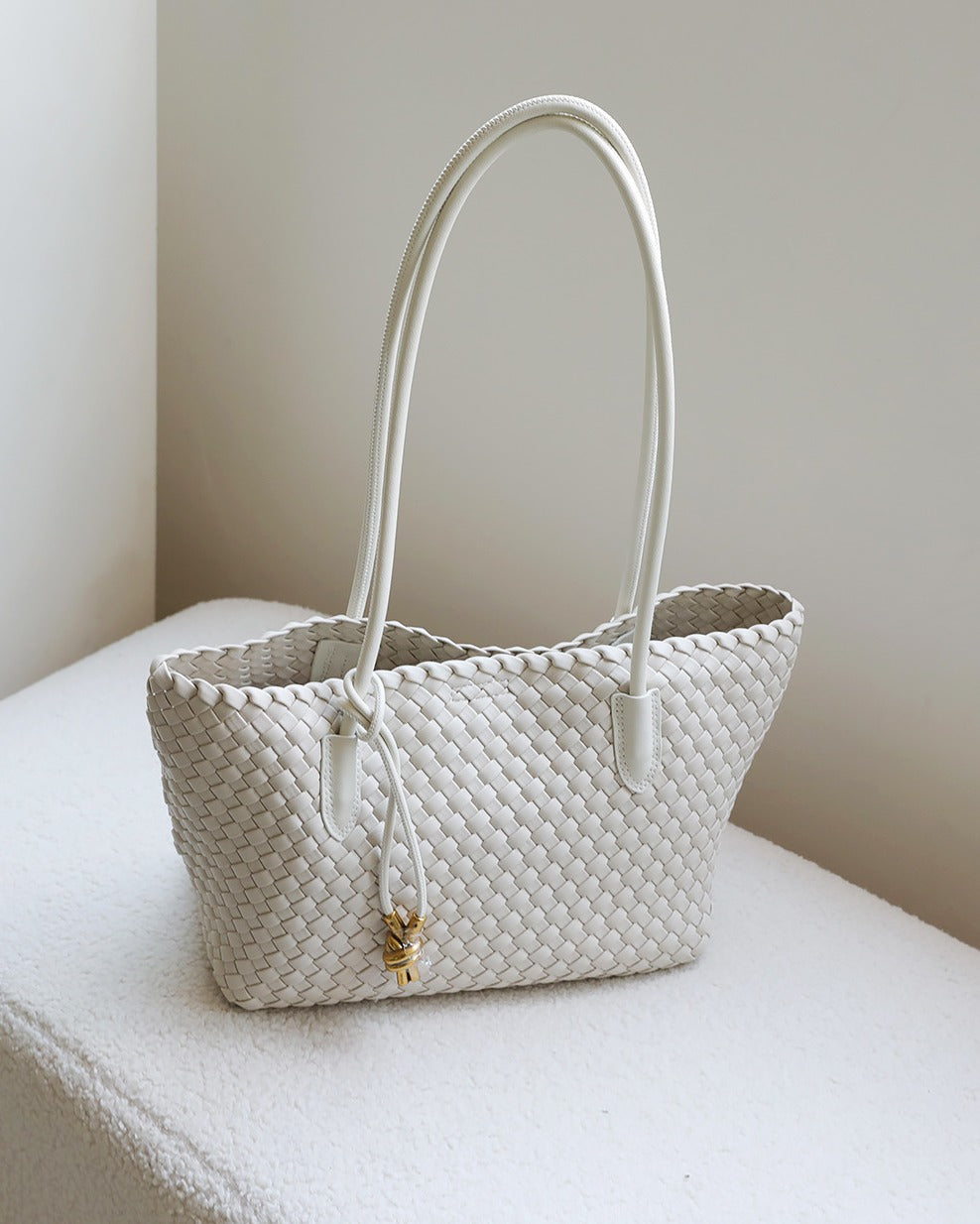 Leather Tote Bag with Golden Charm