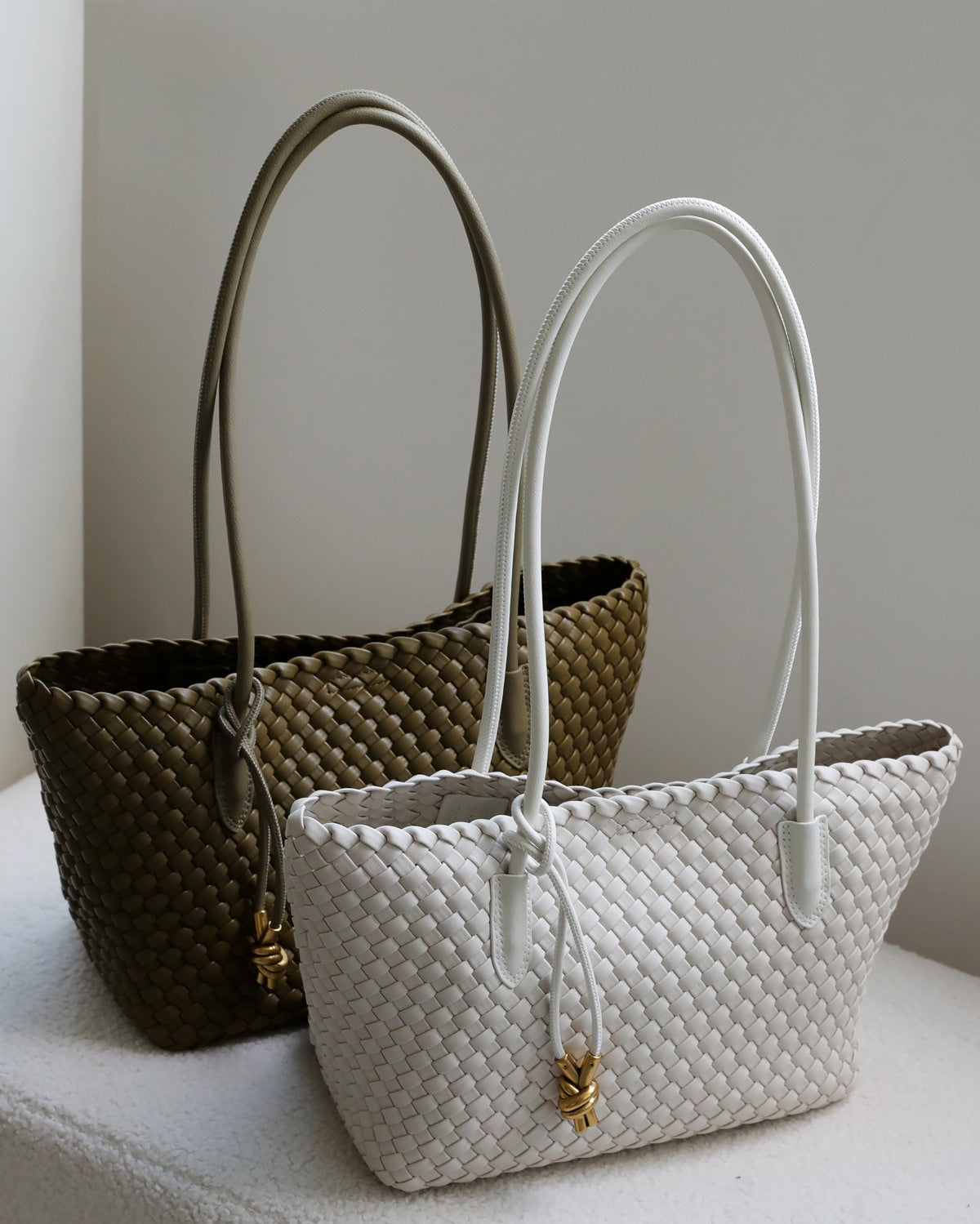 Leather Tote Bag with Golden Charm