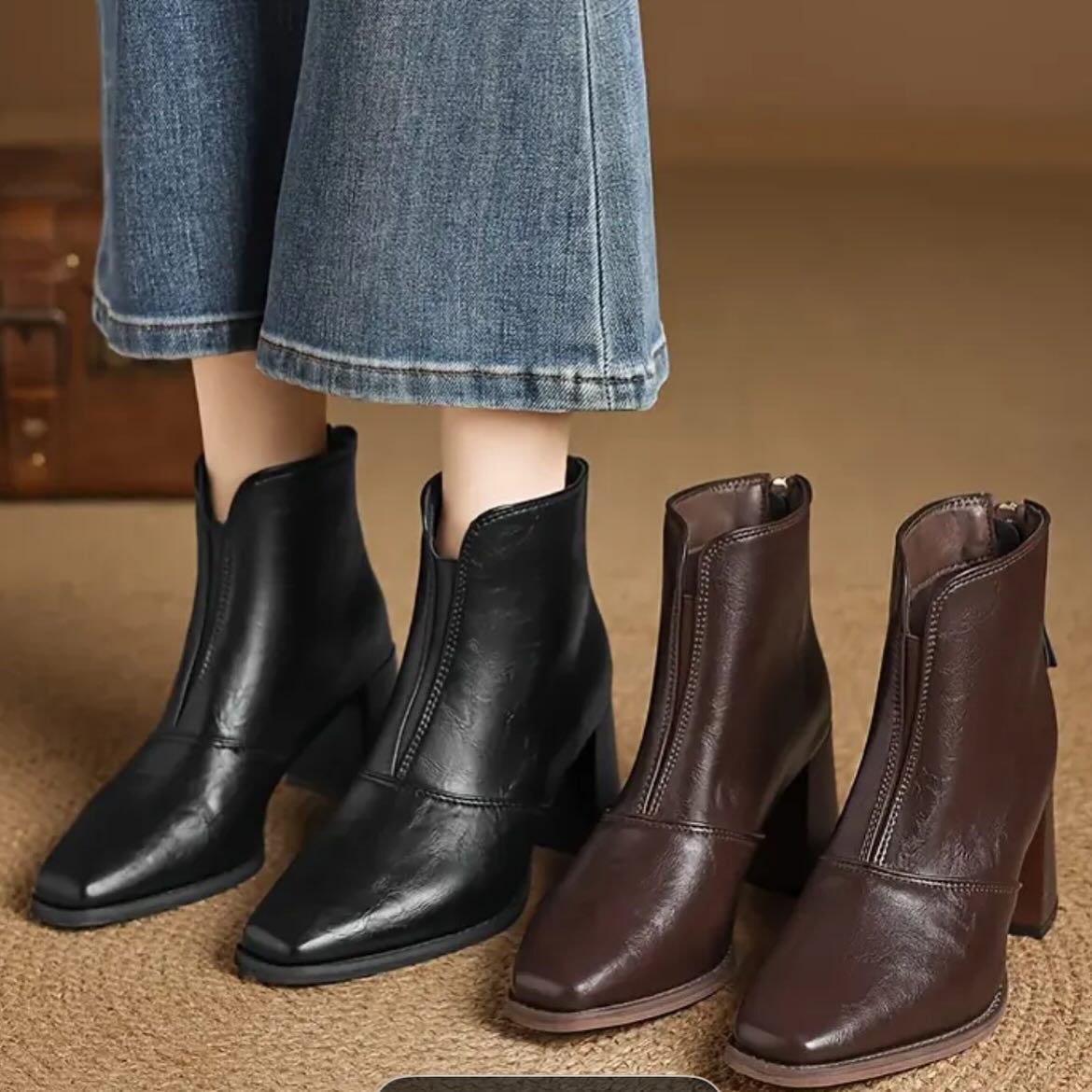 Two-colors Stretch Ankle Boots