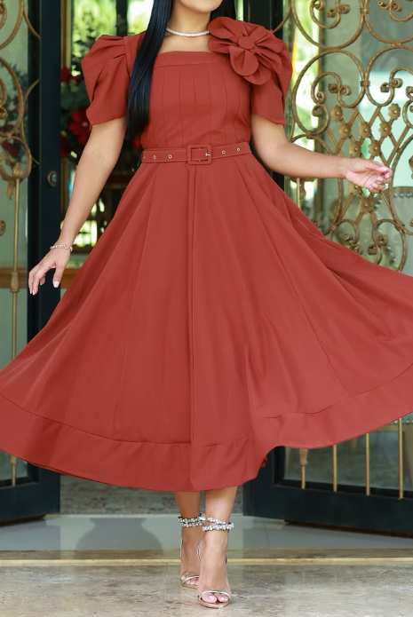 Demure Flower A-line Midi Dress
