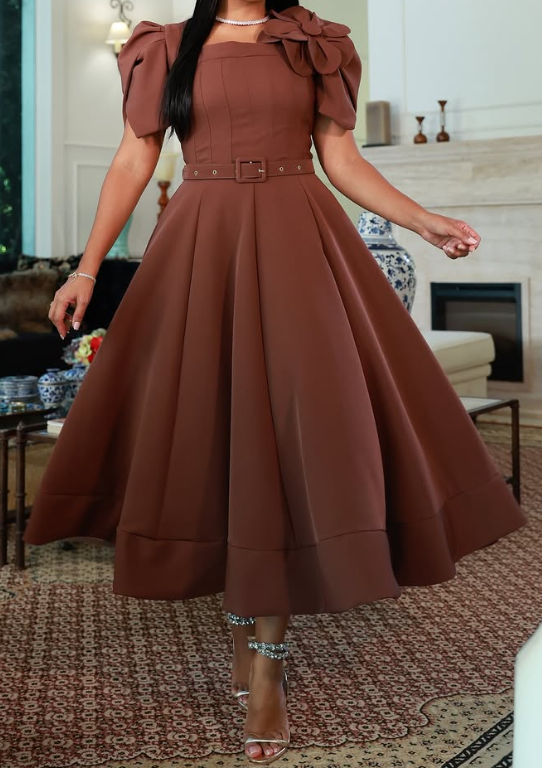 Demure Flower A-line Midi Dress