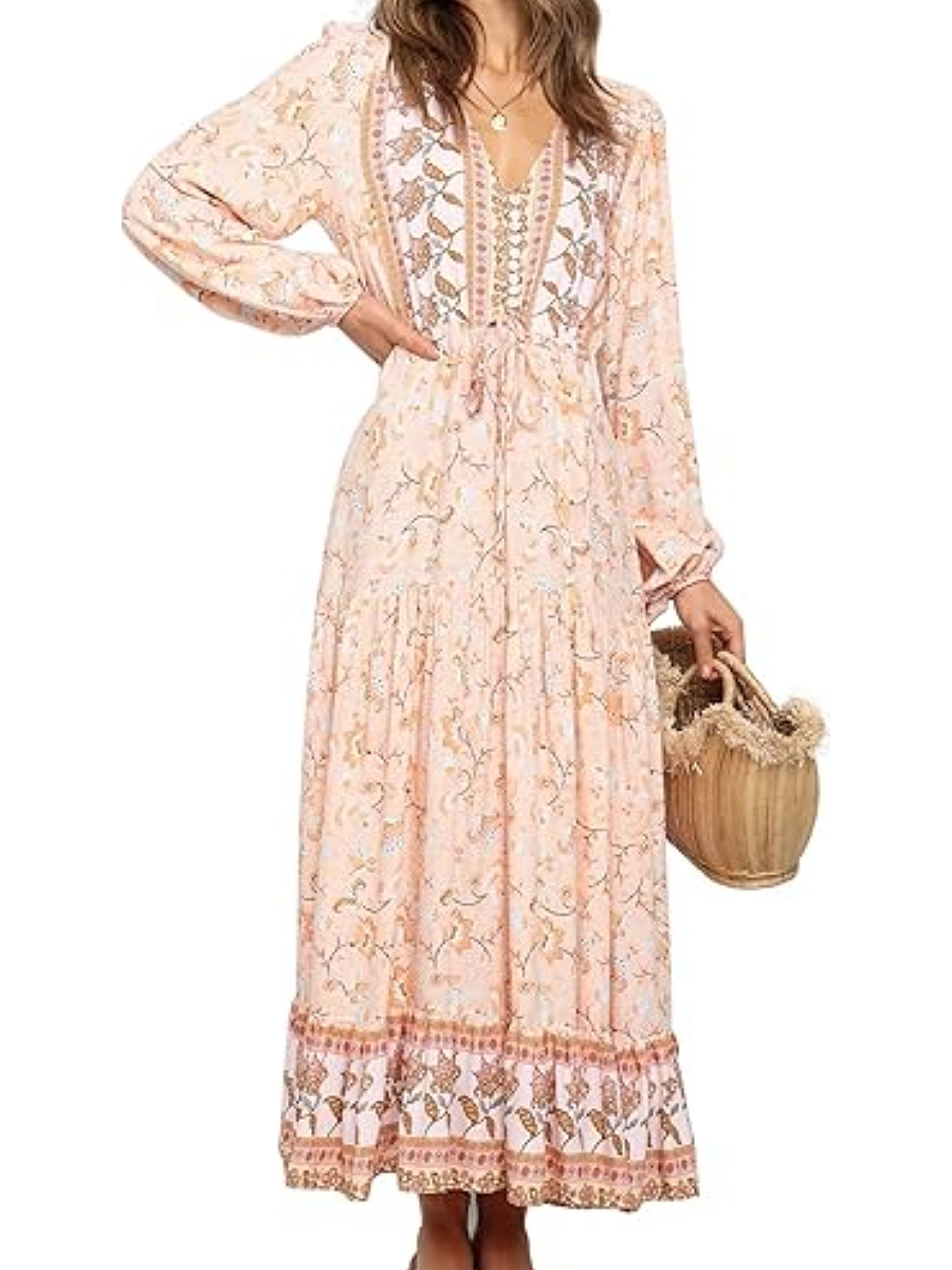 The Boho Style Printed Midi Dress