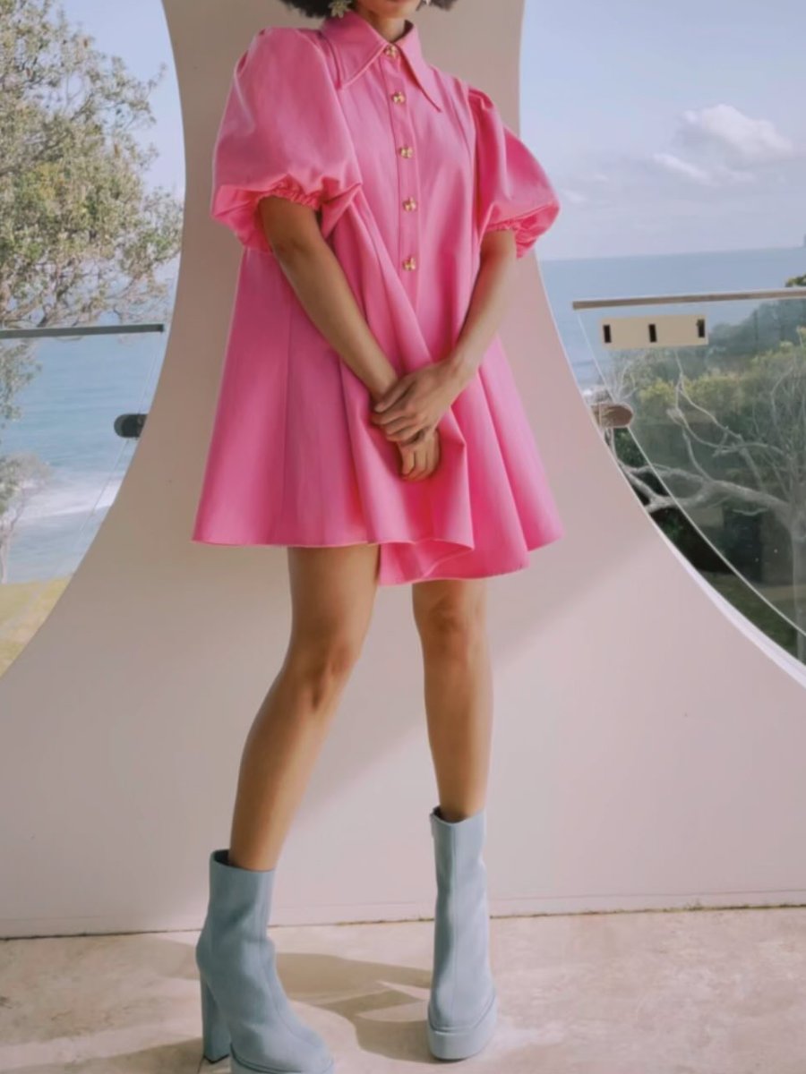 Pop Puff Sleeve Mini Dress