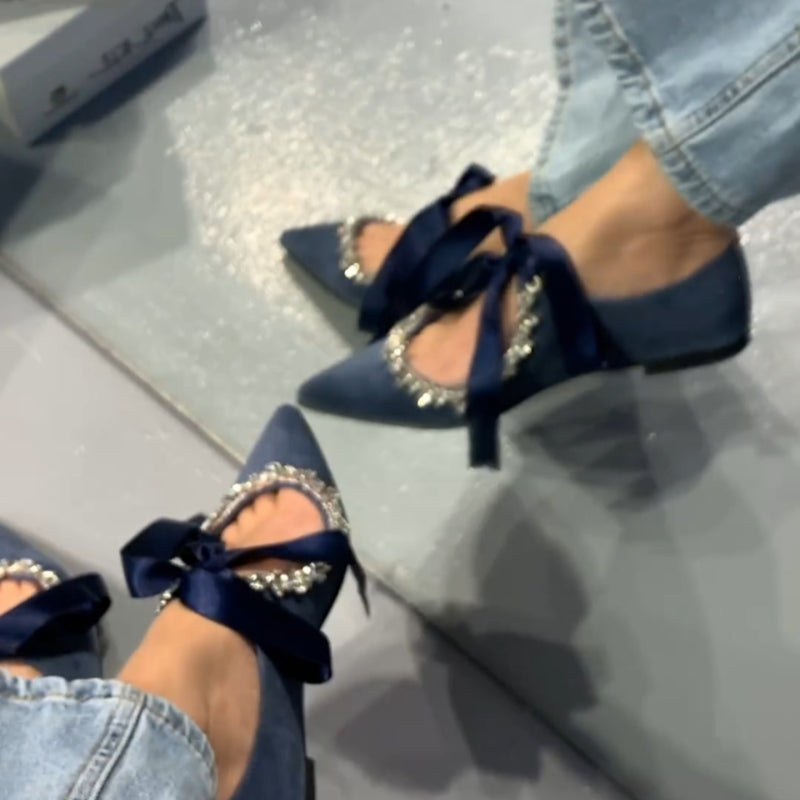 Slingback Flats With Rhinestone Pointed Toe Flats