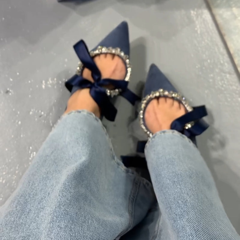 Slingback Flats With Rhinestone Pointed Toe Flats