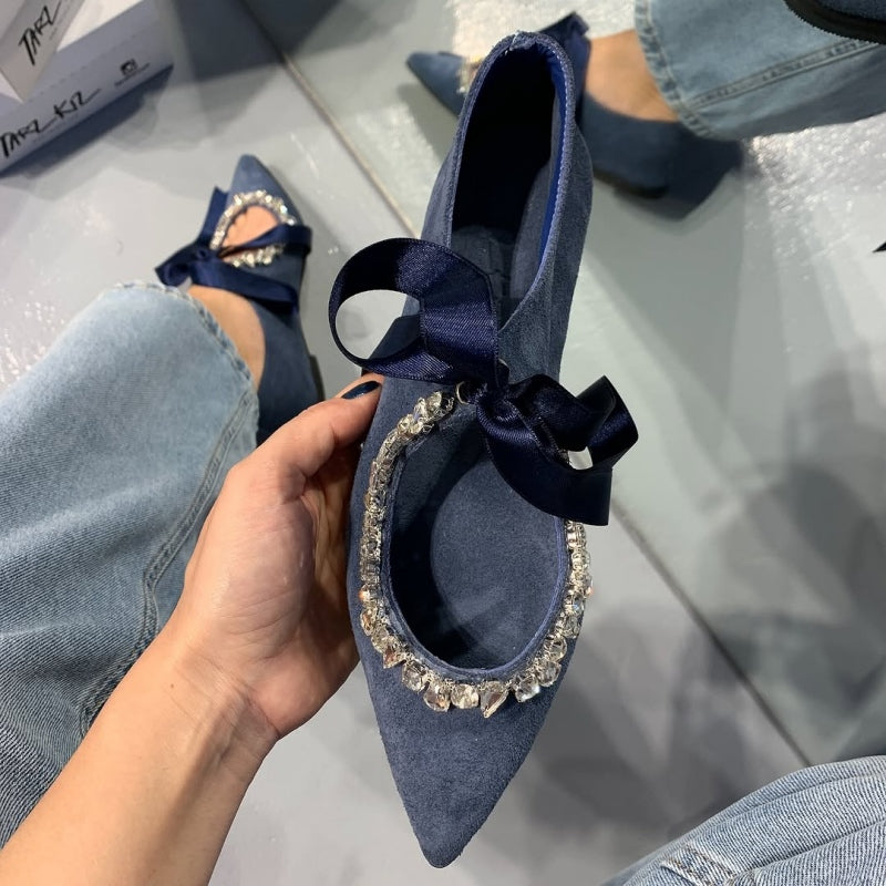 Slingback Flats With Rhinestone Pointed Toe Flats