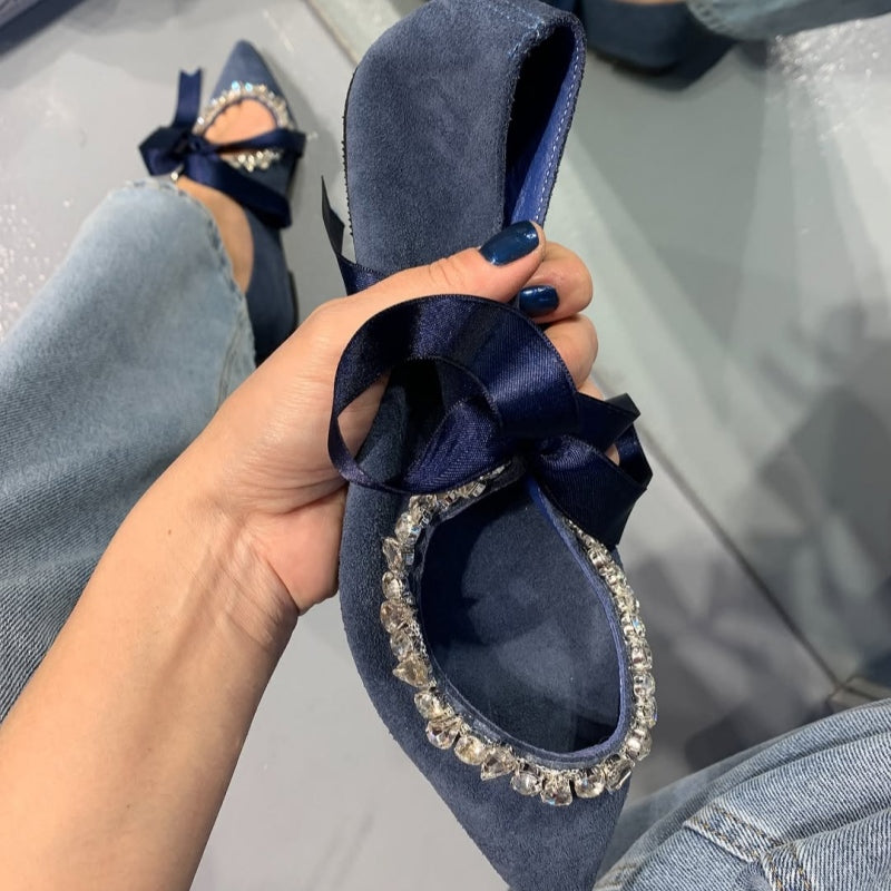 Slingback Flats With Rhinestone Pointed Toe Flats