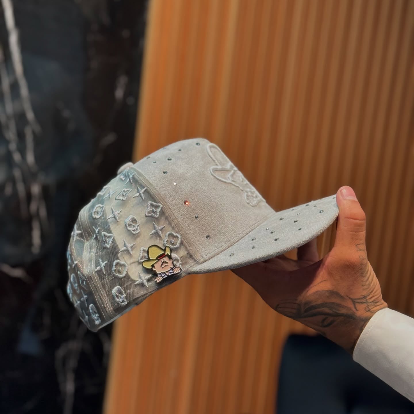 Hand-embroidered And Diamond-encrusted Peaked Cap