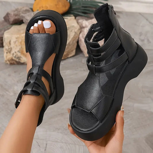Women's Leather Platform Wedge Sandals