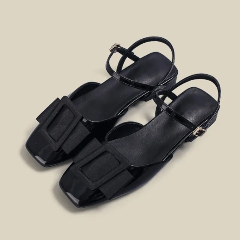 Chic Buckle Strap Square Toe Flats