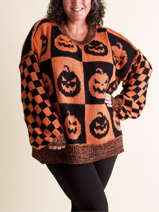 Spooky Season Checkered Sweater
