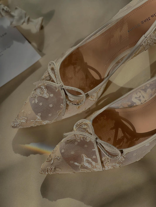 White Handmade Lace High Heels