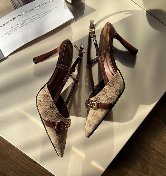 Camellia Golden Buckle High Heels