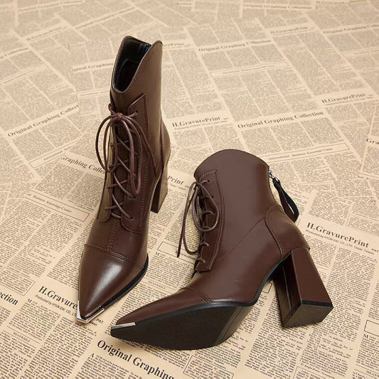 Metal-toe Lace-up Ankle Boots