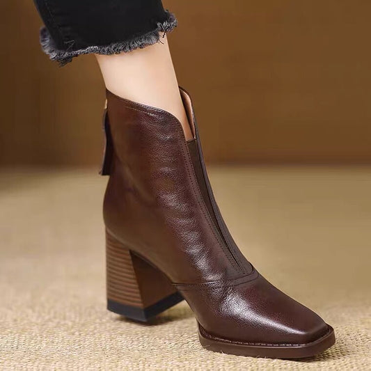 Square-toe zipper ankle boots