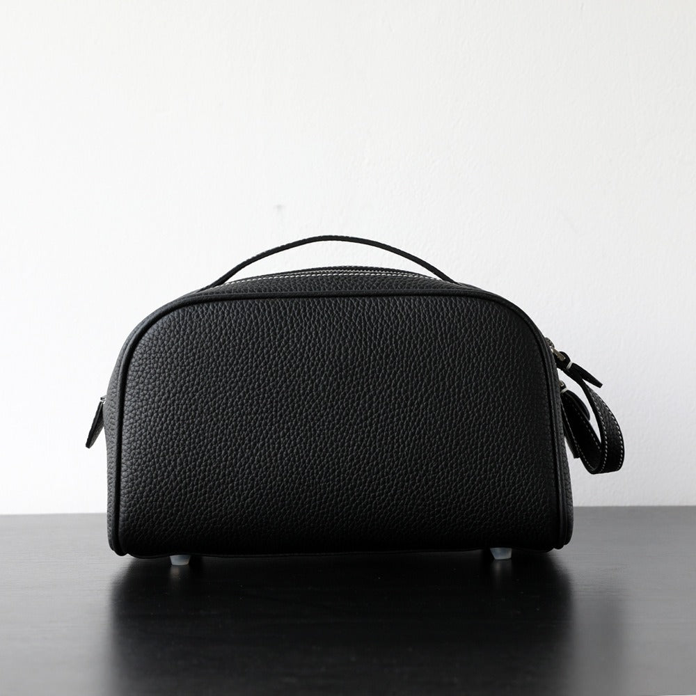 Double-Zip Handheld Cowhide Leather Bag
