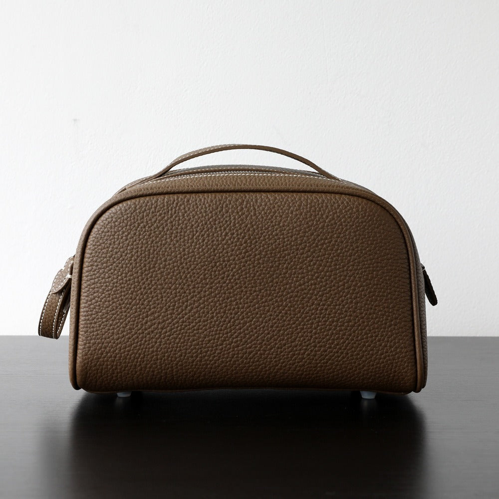 Double-Zip Handheld Cowhide Leather Bag