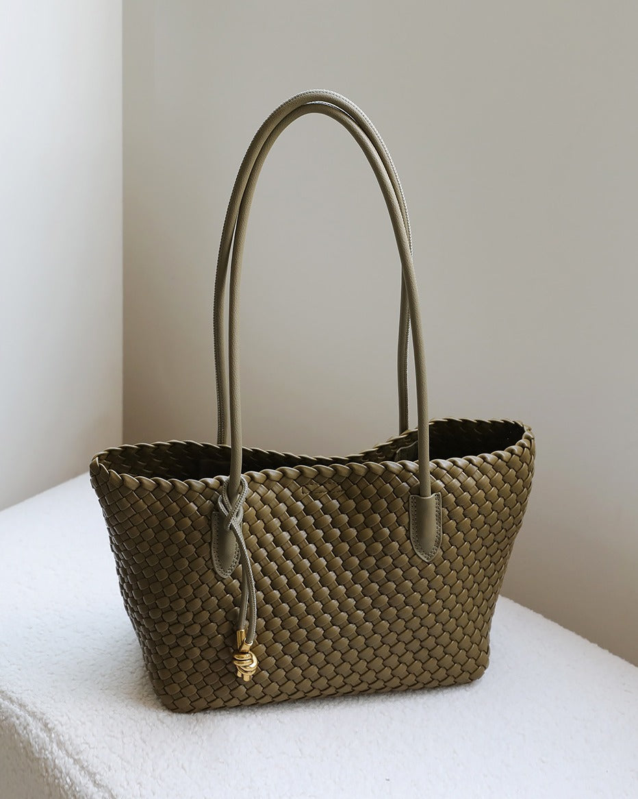 Leather Tote Bag with Golden Charm