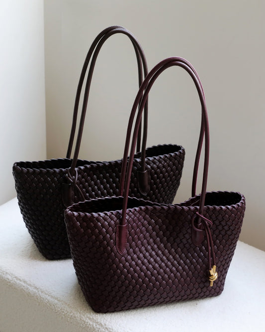 Leather Tote Bag with Golden Charm