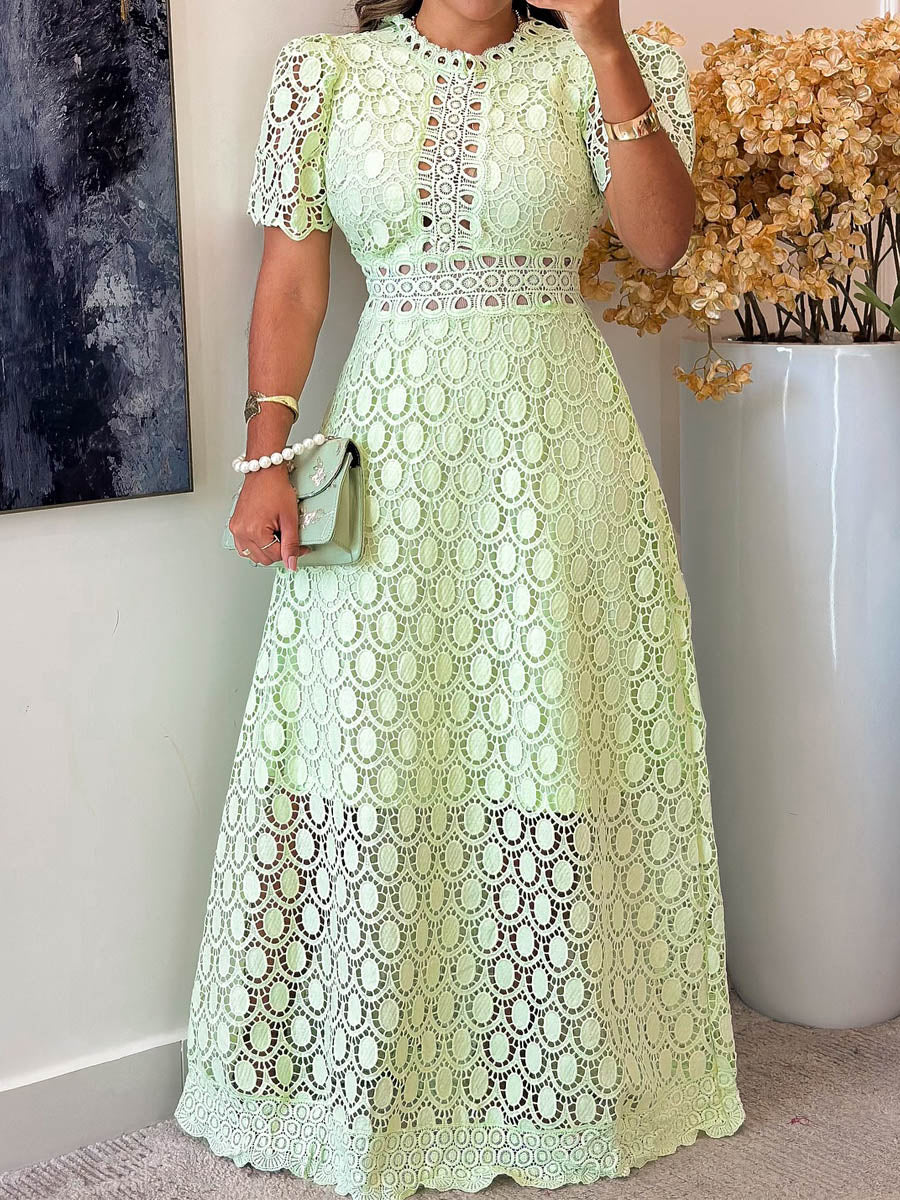 Elegant Lace Short Sleeve Maxi Dress