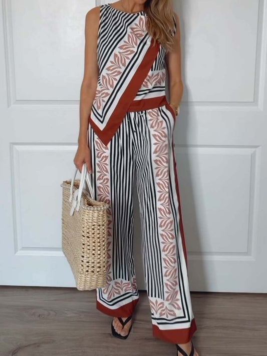 Asymmetric Irregular Striped Two Pieces Set