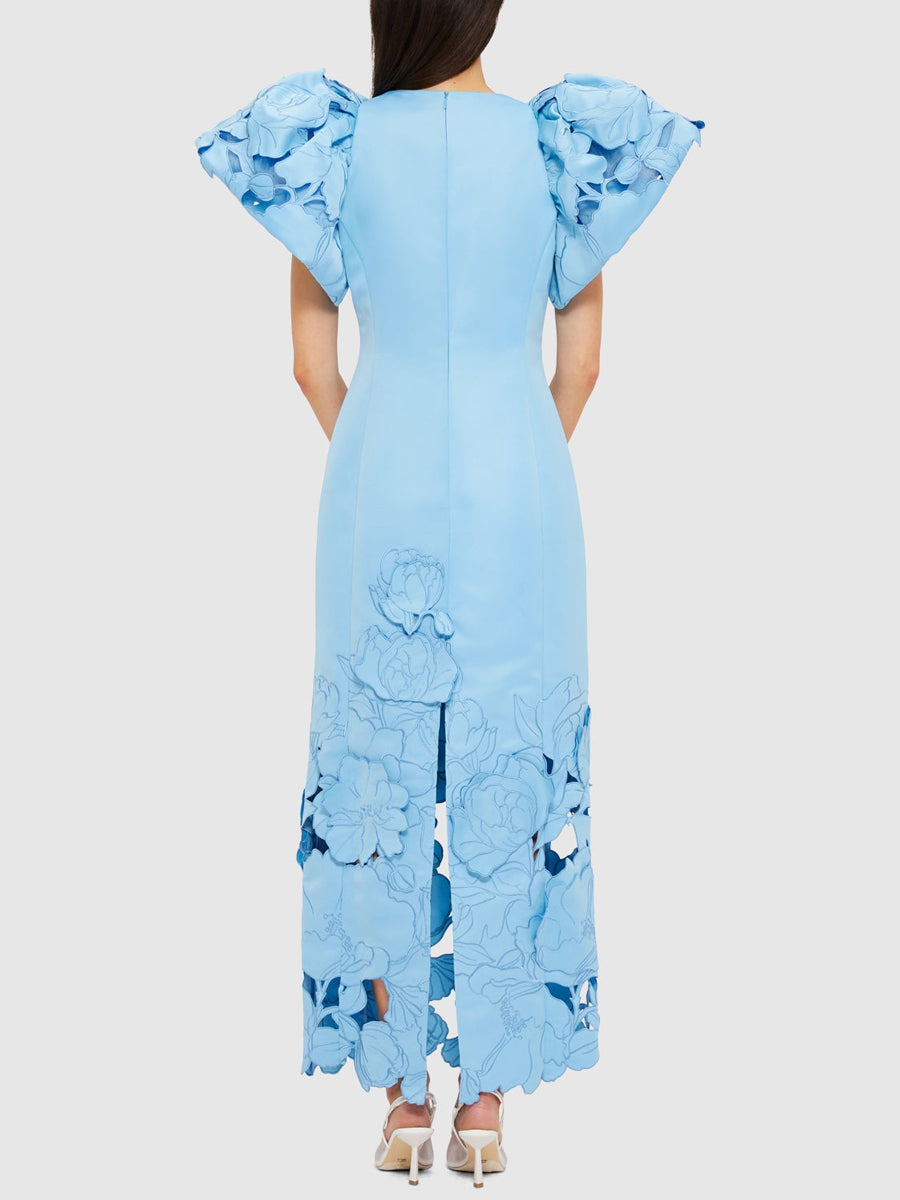 Appliques Puff Sleeve Maxi Dress