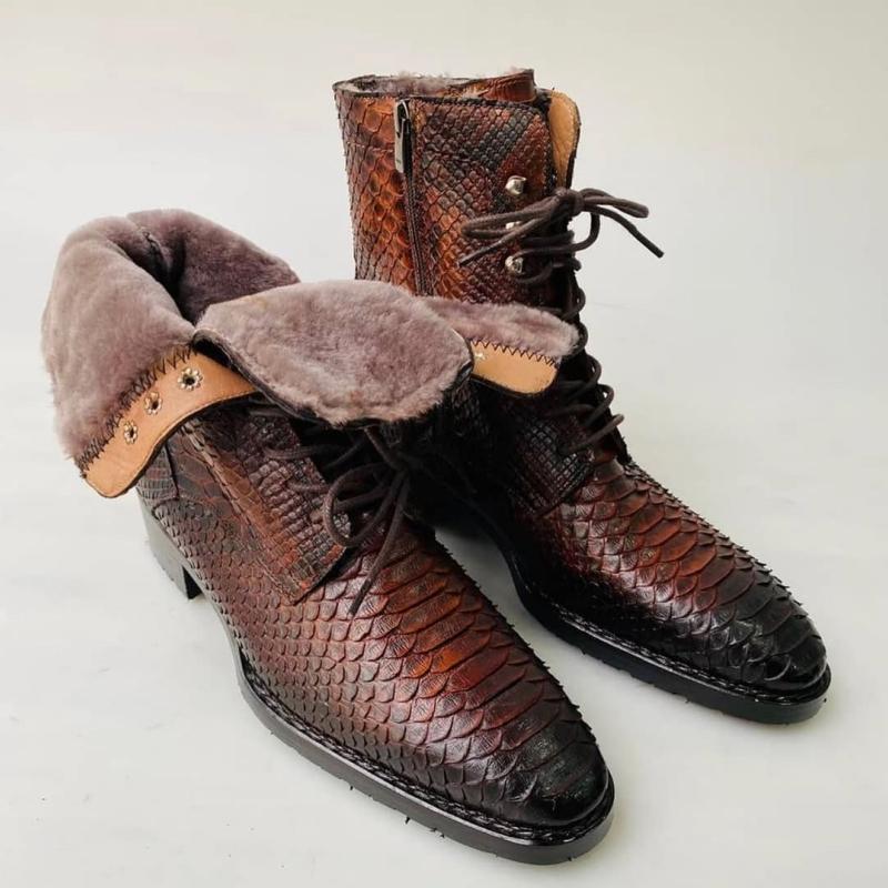 Luxury Boots Handcrafted With Python Leather And Fur Lining