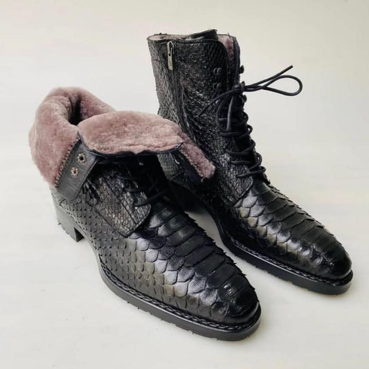 Luxury Boots Handcrafted With Python Leather And Fur Lining