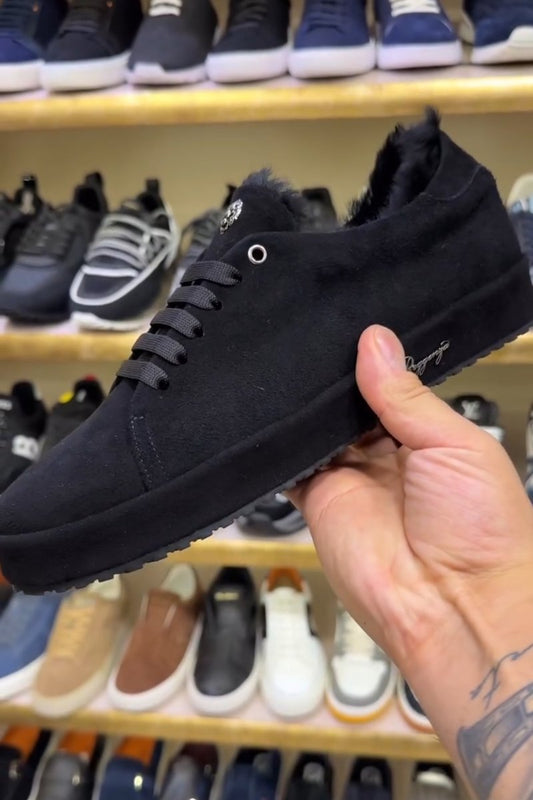 Suede Lace-Up Sneakers With Fur