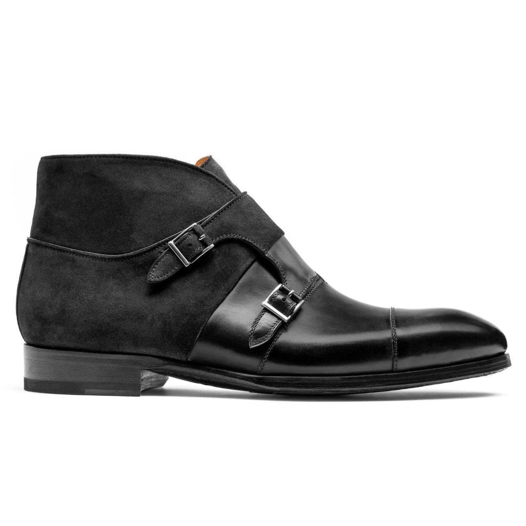 Black Suede & Leather Philadel Monk Strap Boots