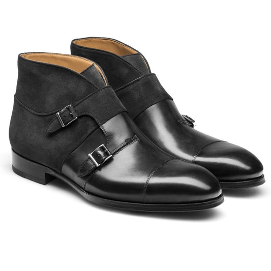 Black Suede & Leather Philadel Monk Strap Boots