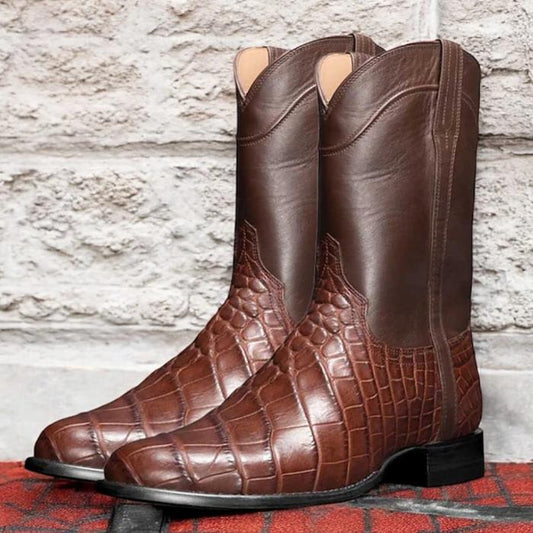 Men's Crocodile Print Faux Leather Western Cowboy Boots